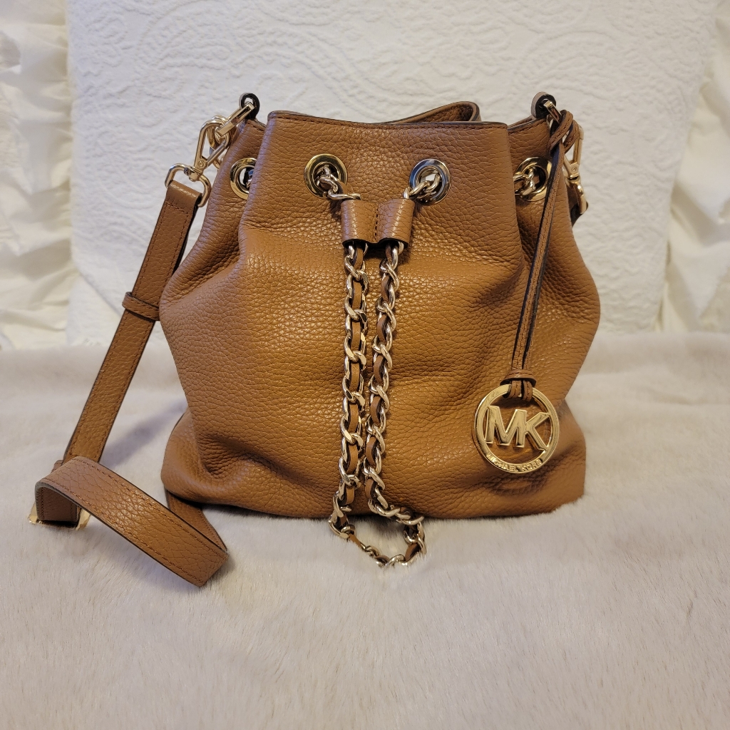 Michael Kors Cognac Pebbled Leather Frankie Bucket Bag